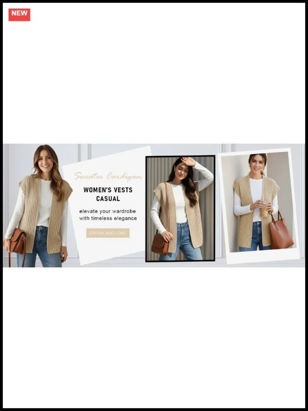 Chunky Knit Crochet Sweater Vest V-Neck Open Front Cap Sleeve Womens Top Apricot